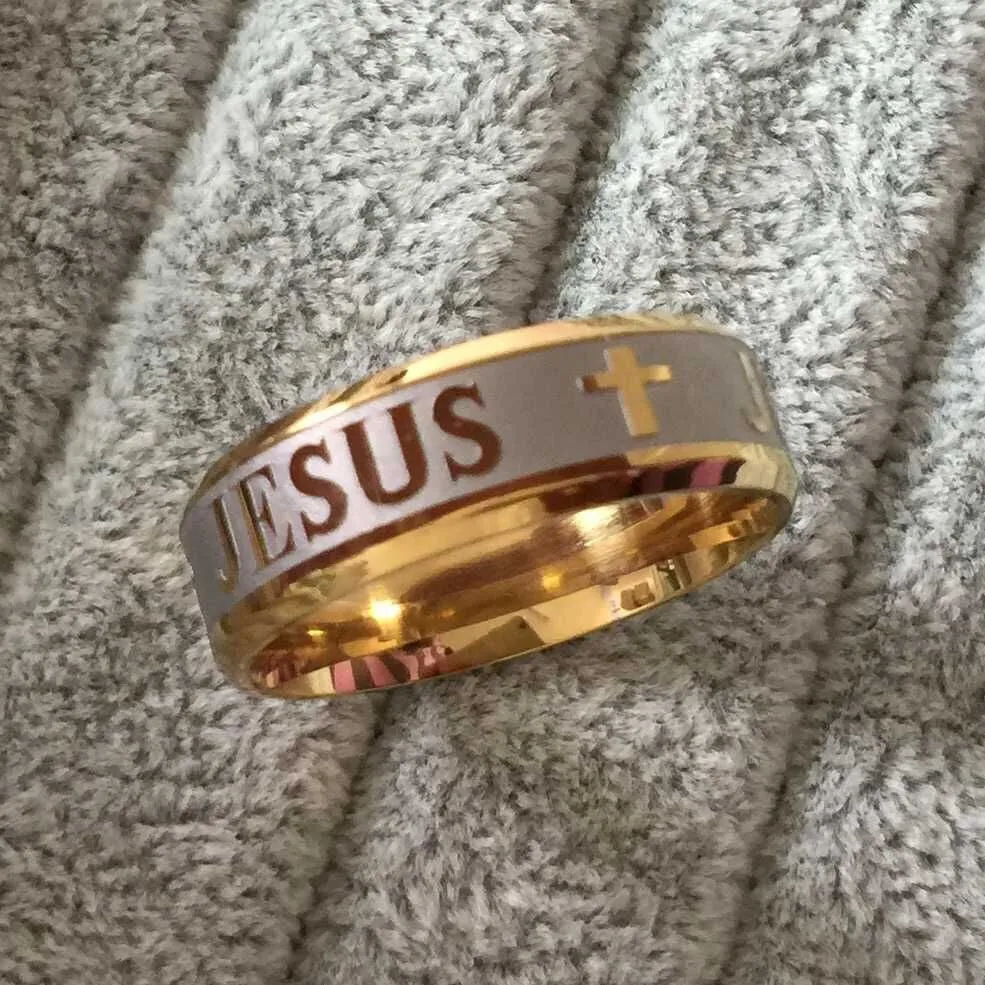 Titanium Steel gold plated jesus cross ring