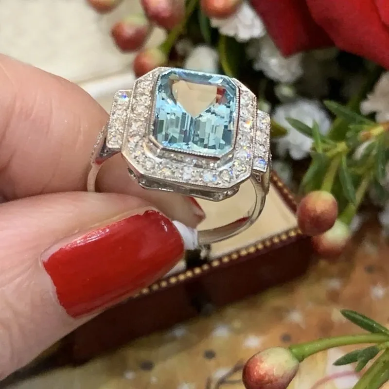 Victorian Jewelry Luxury Bling Bling Radiant Cut CZ Cocktail Ring for Women