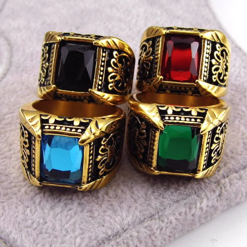 Vintage Antique Gold/Silver Plated Crystal Square Stone Finger Ring