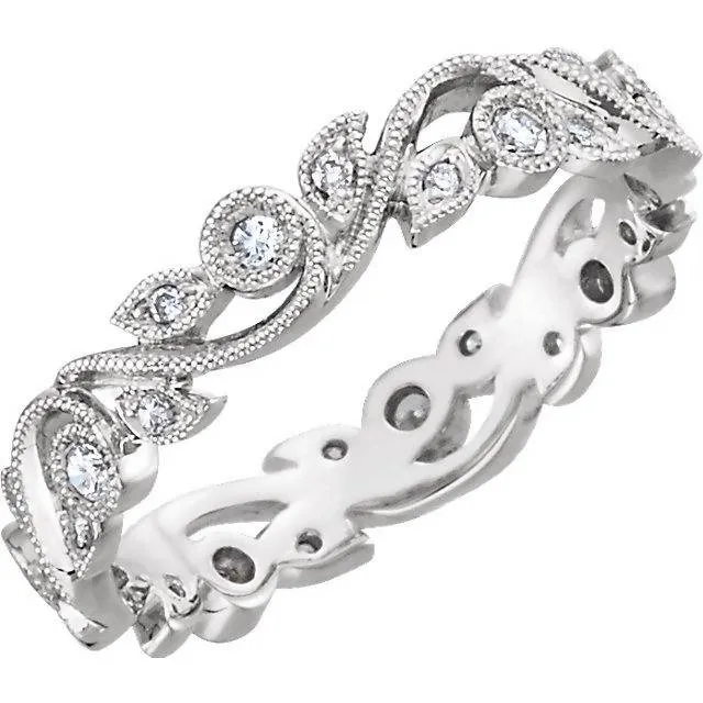 Vintage Inspired Feminine 14K White Gold Diamond Eternity Band