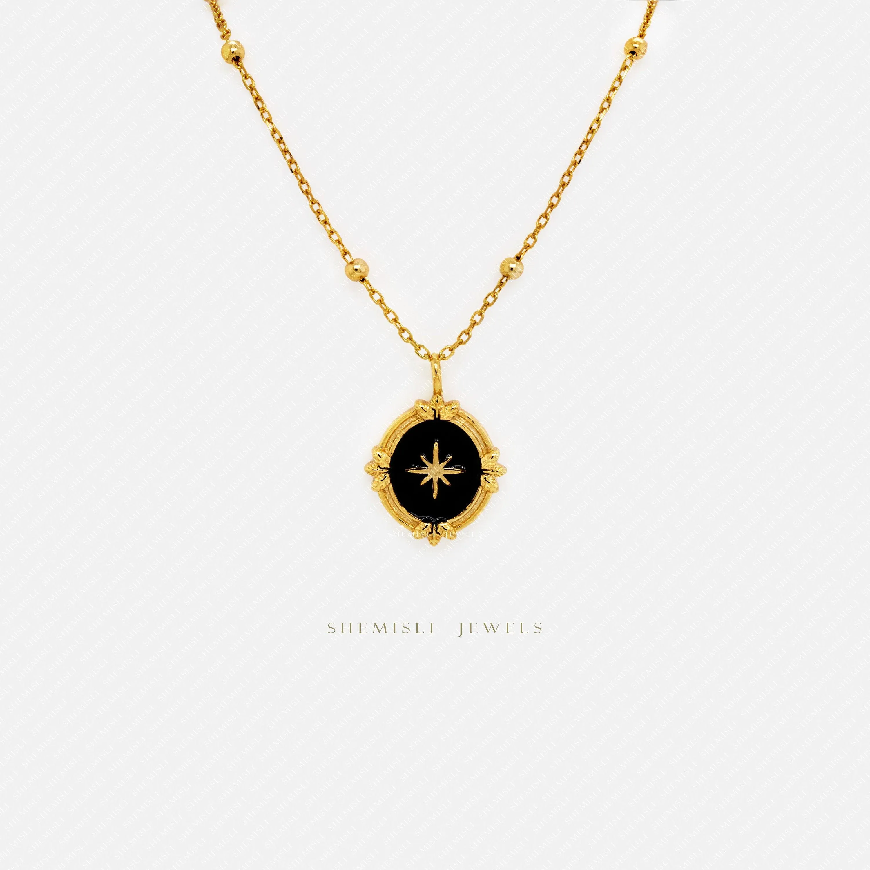 Vintage Star Oval Necklace, Silver or Gold Plated (17.5") SHEMISLI - SN035