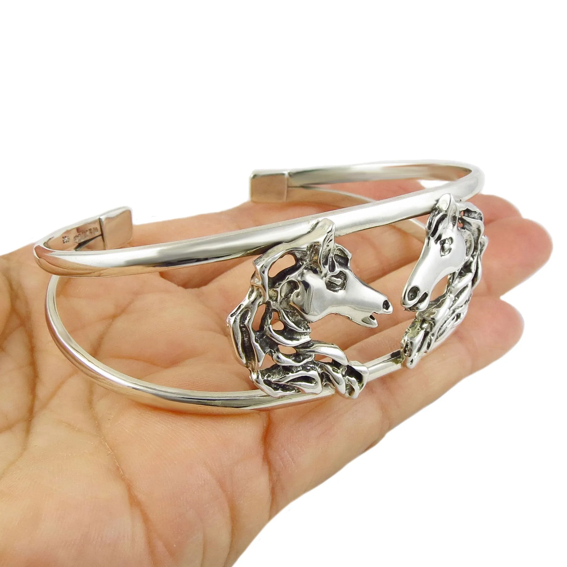 Wide Statement Sterling Silver Horse Head Bracelet Cuff