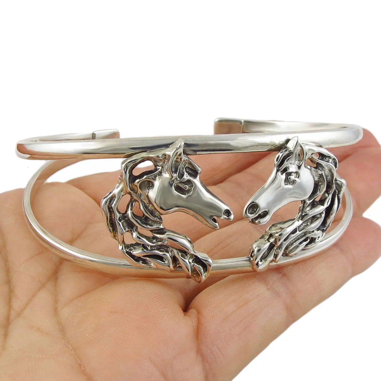 Wide Statement Sterling Silver Horse Head Bracelet Cuff