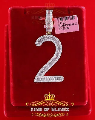 Yellow 925 Silver Baguette Numeric Number 2 Pendant 4.50ct Cubic Zirconia Stone