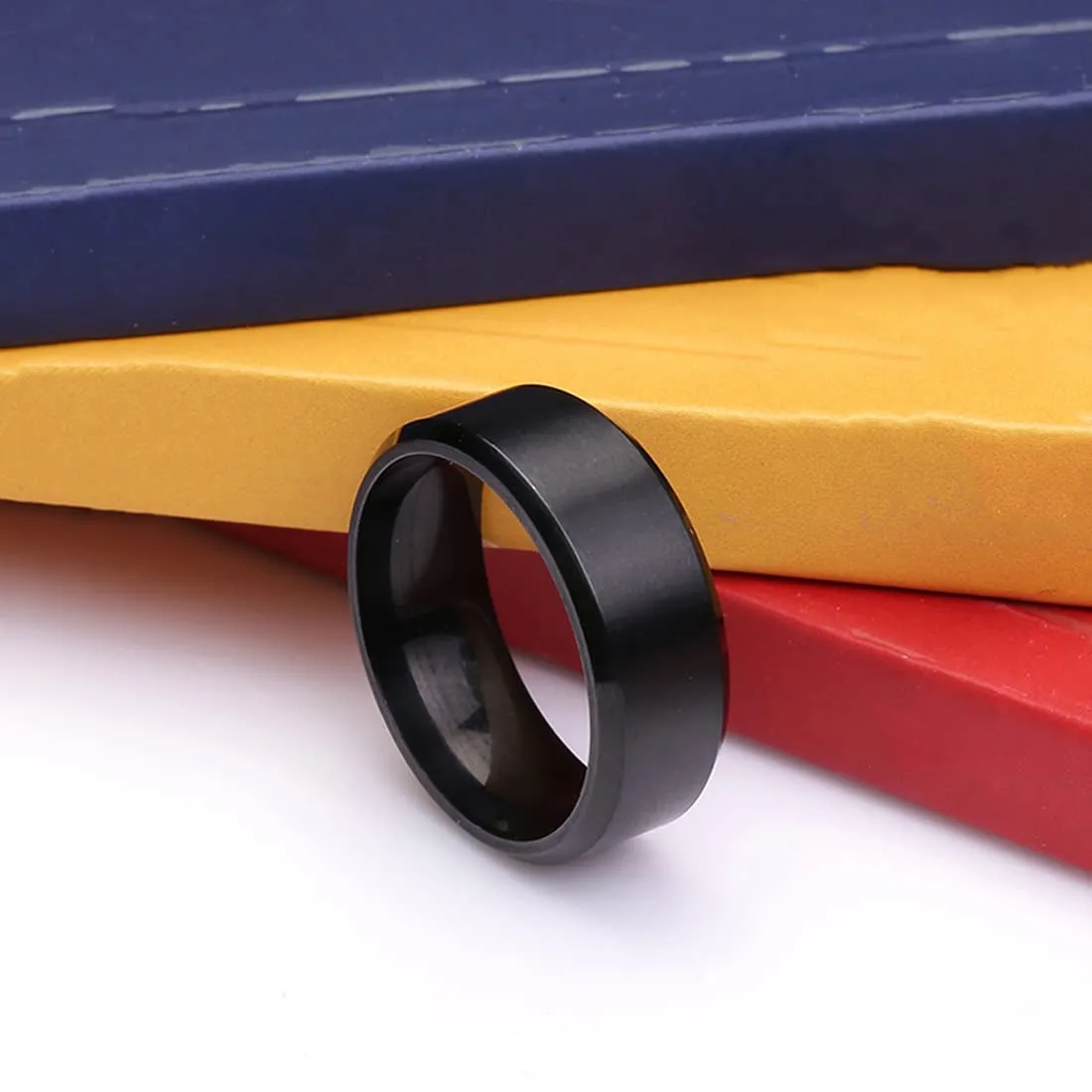 Yellow Chimes Rings for Women Black Ring 316L Stainless Steel Black Band Ring Women and Girls (9)